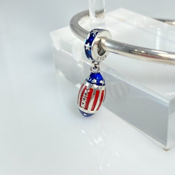 Sterling Silver American Football Dangle Charm - Picture 7 of 9